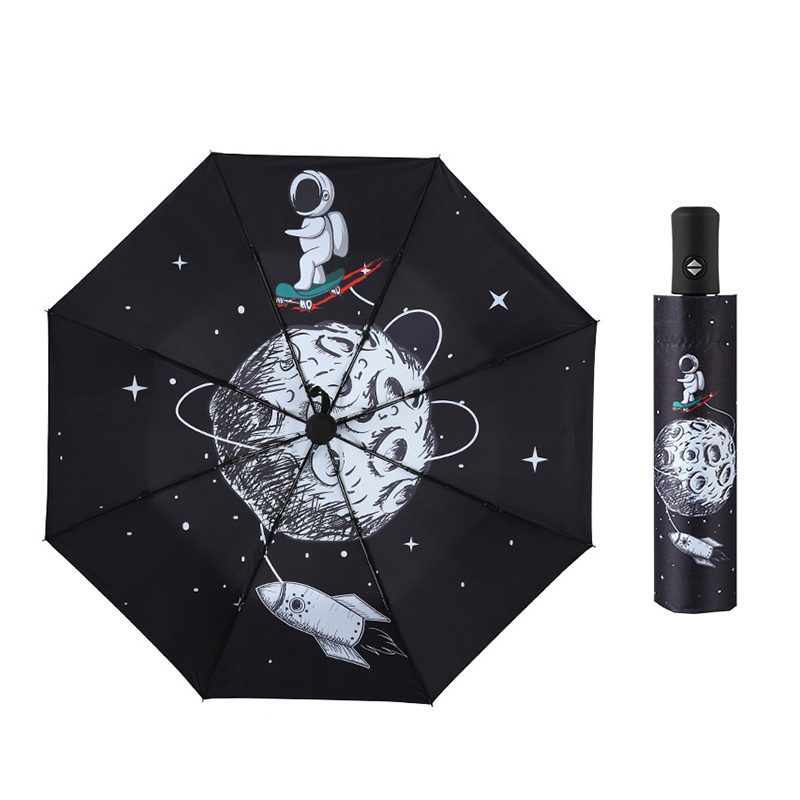 Fully automatic three fold black rubber space astronaut umbrella UV resistant sunshade umbrella sun umbrella