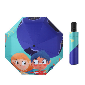 Fully automatic three fold black rubber space astronaut umbrella UV resistant sunshade umbrella sun umbrella