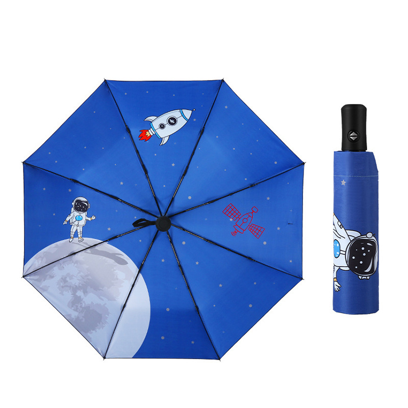 Fully automatic three fold black rubber space astronaut umbrella UV resistant sunshade umbrella sun umbrella