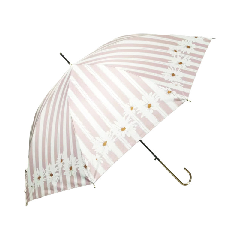 Japanese striped chamomile black glue gold hook UV sunshade clear umbrella straight bone long umbrella