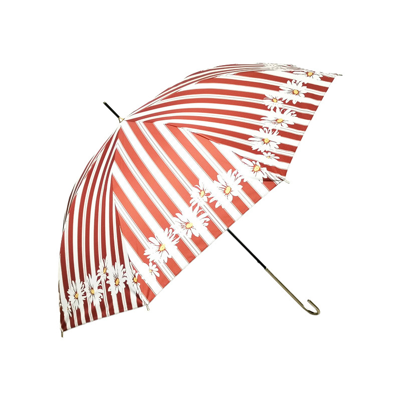 Japanese striped chamomile black glue gold hook UV sunshade clear umbrella straight bone long umbrella