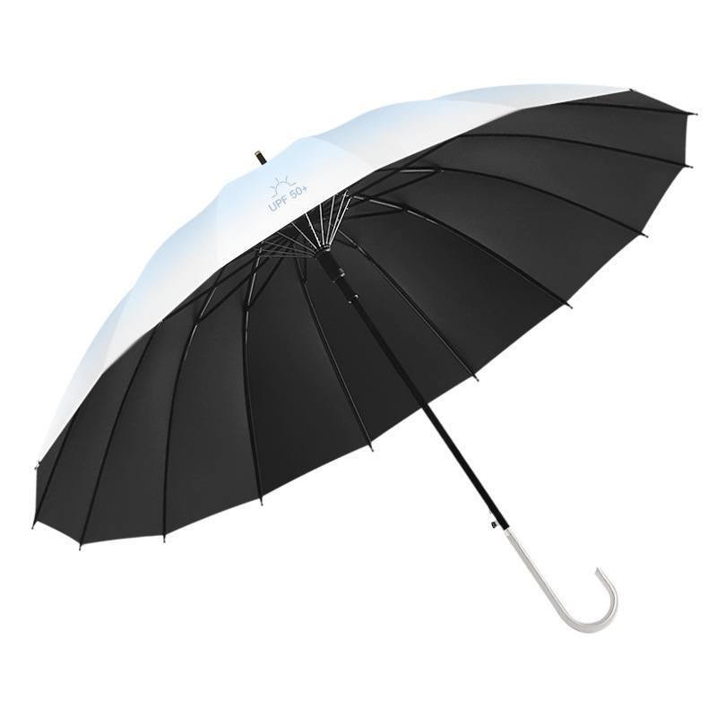 Creative Customizable Gradient Color 16K Umbrella UV Protection Dual Use Rain and Shine Long Curved Handle Sun Umbrella