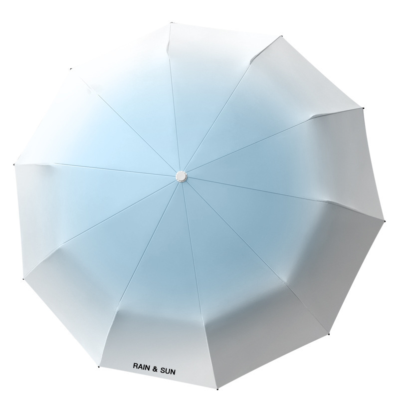 Custom Promotional Automatic 3 Fold Umbrella Gradient Color Portable Safe Contraction Black Coating Sunshade Rainproof Umbrella