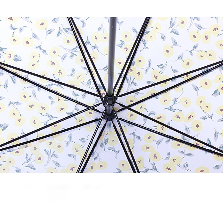 Customized Gold Curved Handle Straight Umbrella Light Weight Sunshade Umbrella Manual Open Embroidered Umbrella