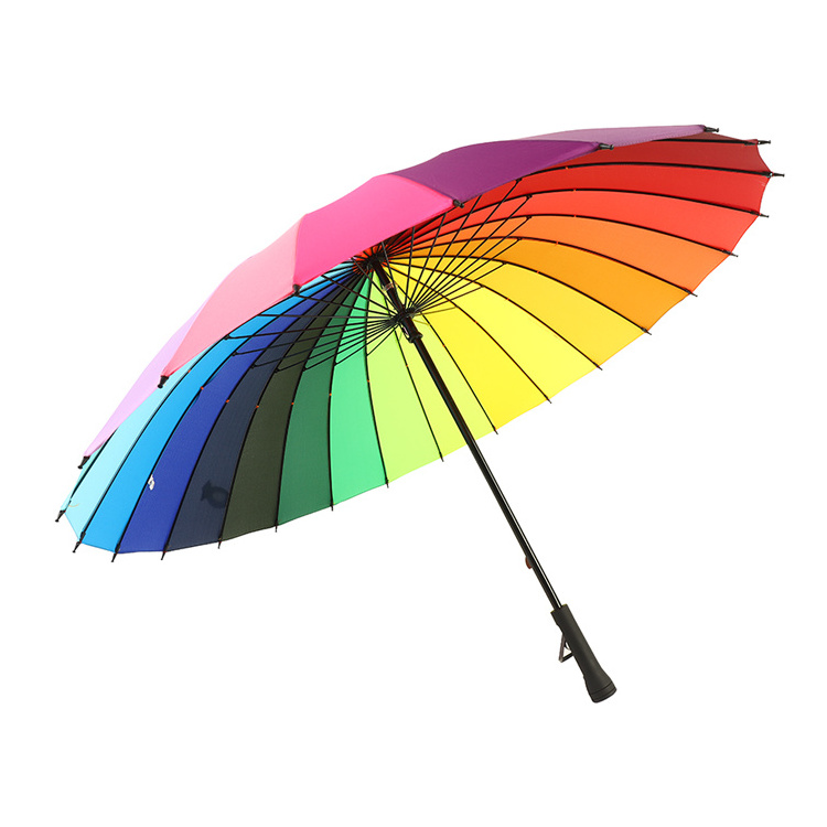 factory rainbow golf umbrella 16 ribs fashion design windproof customized logo  golf umbrella