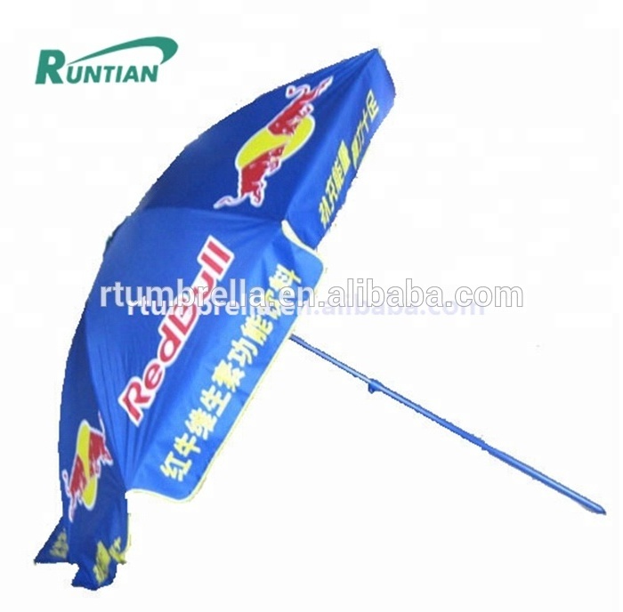 Big advertising promotional tarpaulin pvc vinyl beach umbrellas with logo prints fringe