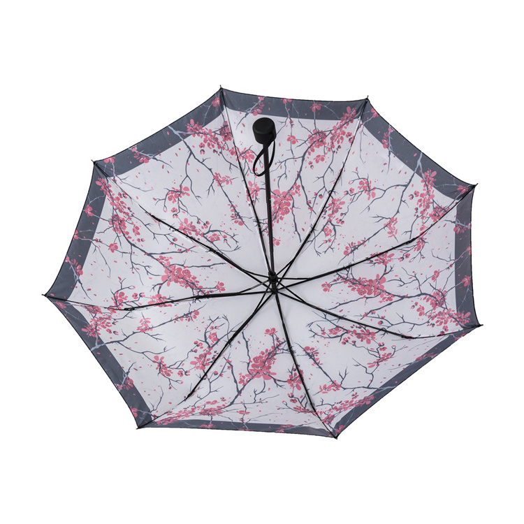 High quality digital heat transfer printing flower design 3 fold umbrella for ladies