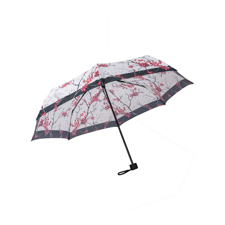 High quality digital heat transfer printing flower design 3 fold umbrella for ladies