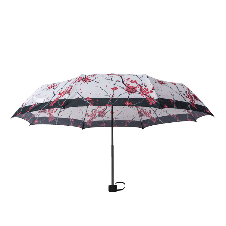 High quality digital heat transfer printing flower design 3 fold umbrella for ladies