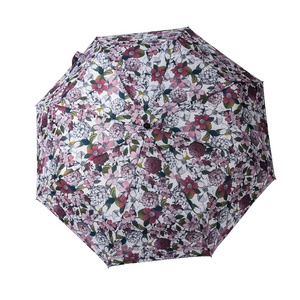 Custom full print flower pattern manual open rain 3 folding umbrella light weight