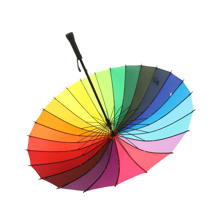 factory rainbow golf umbrella 16 ribs fashion design windproof customized logo  golf umbrella