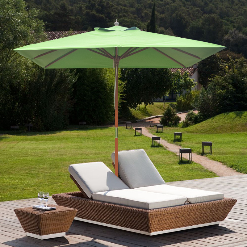 2.5m Square Patio Garden Umbrella Sun Shade Outdoor Cafe Beach Parasol Umbrella Wooden Pole Umbrella