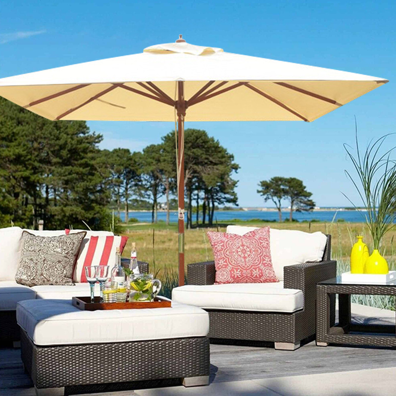 2.5m Square Patio Garden Umbrella Sun Shade Outdoor Cafe Beach Parasol Umbrella Wooden Pole Umbrella