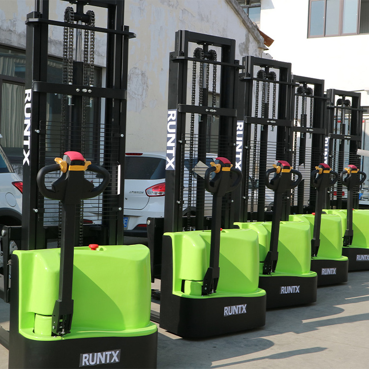 4 meters lifting semi electric pallet stacker walking type electric stacking truck forklift