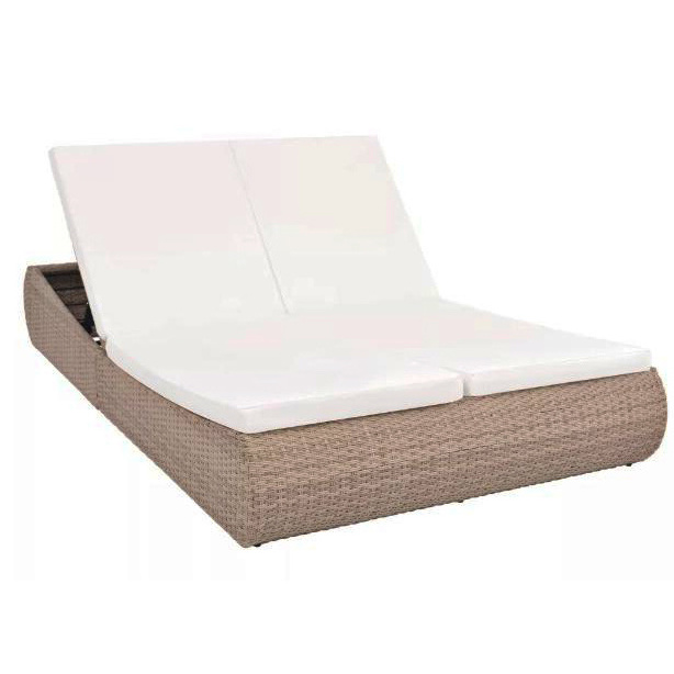 Leisure Outdoor Rattan Double Sun Bed Rattan Wicker Chaise Lounge  Beach Poolside OEM  Modern Furniture Curved Outdoor Daybed