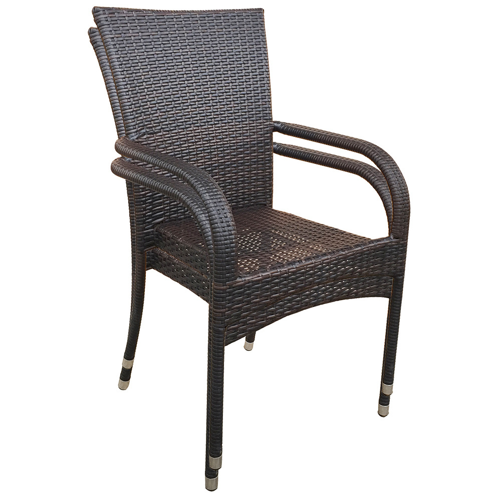 Outdoor Garden Chair Steel Frame Rattan Dining Stacking Chair Contemporary Weather Resistant PE Rattan Wicker Chair