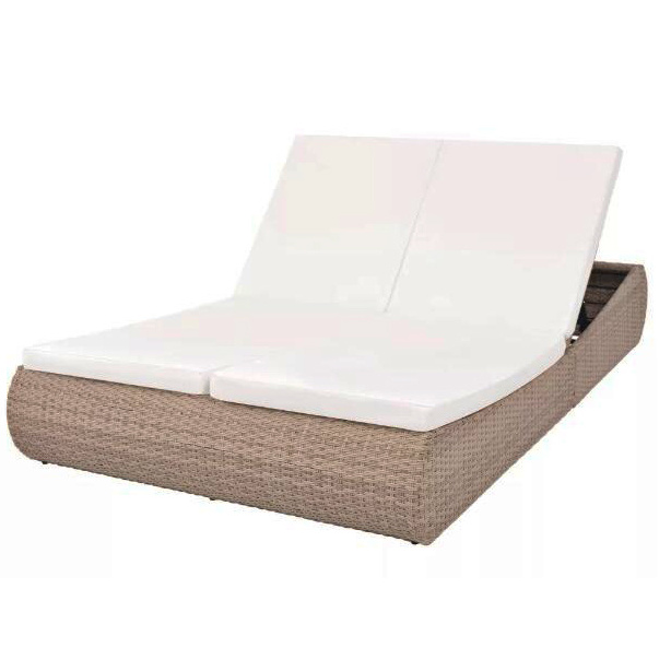 Leisure Outdoor Rattan Double Sun Bed Rattan Wicker Chaise Lounge  Beach Poolside OEM  Modern Furniture Curved Outdoor Daybed