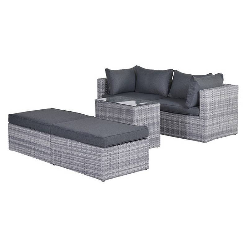 Combines style and functionality 5 Piece Patio Lounge Set with Cushions Poly Rattan  Corner Ottoman and Tea Table