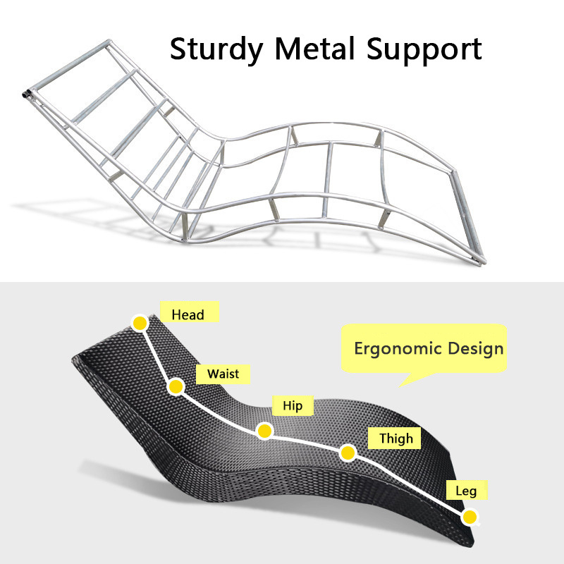 S Shape Swimming Pool Side Rattan Lounge Chairs Rattan Beach Chaise Lounger Furniture Outdoor Garden Wicker Aluminium Sun Lounge