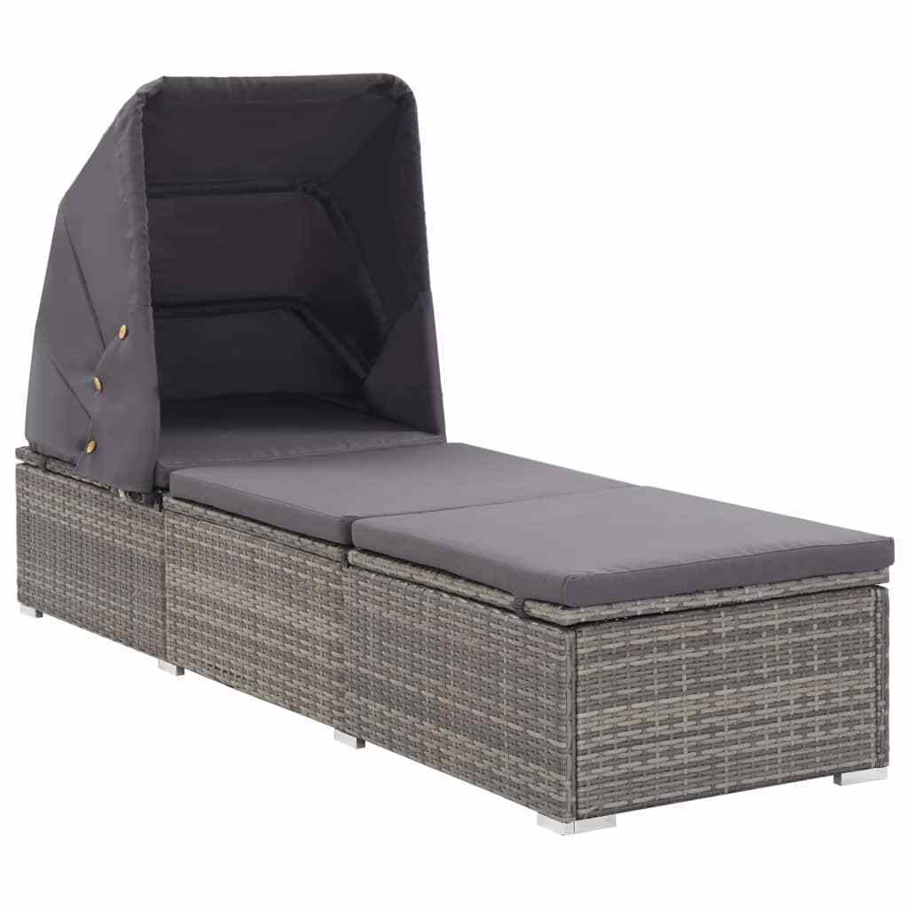 Wholesale Promotion Outdoor Patio Poolside Garden Rattan Furniture Sun Lounger with Canopy and Cushion Waterproof Fabric Sunbed