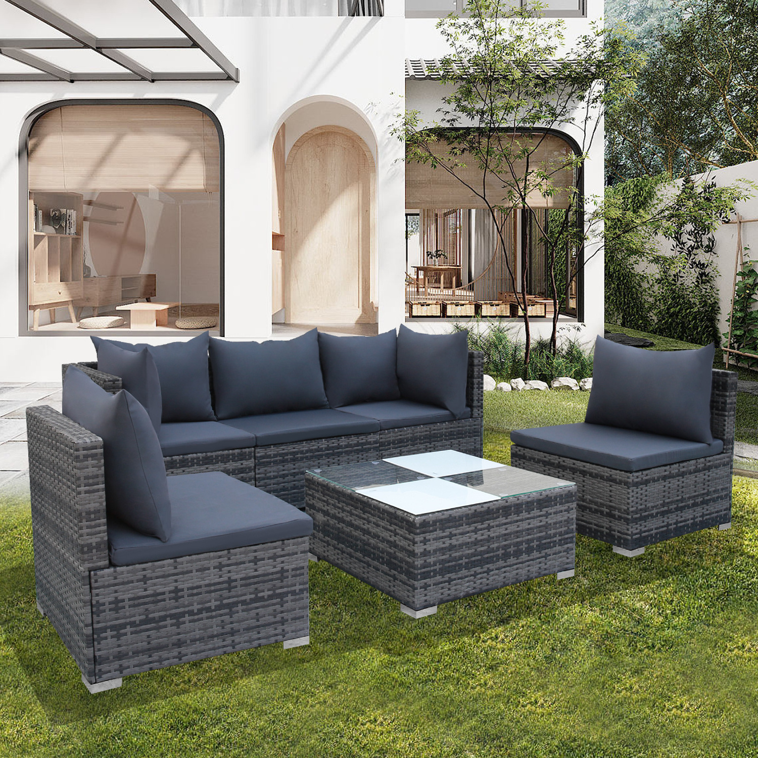 Promotion Item Conversation Leisure Furniture Rattan Corner Free Combination Lounge  Outdoor Garden Sofas Grey