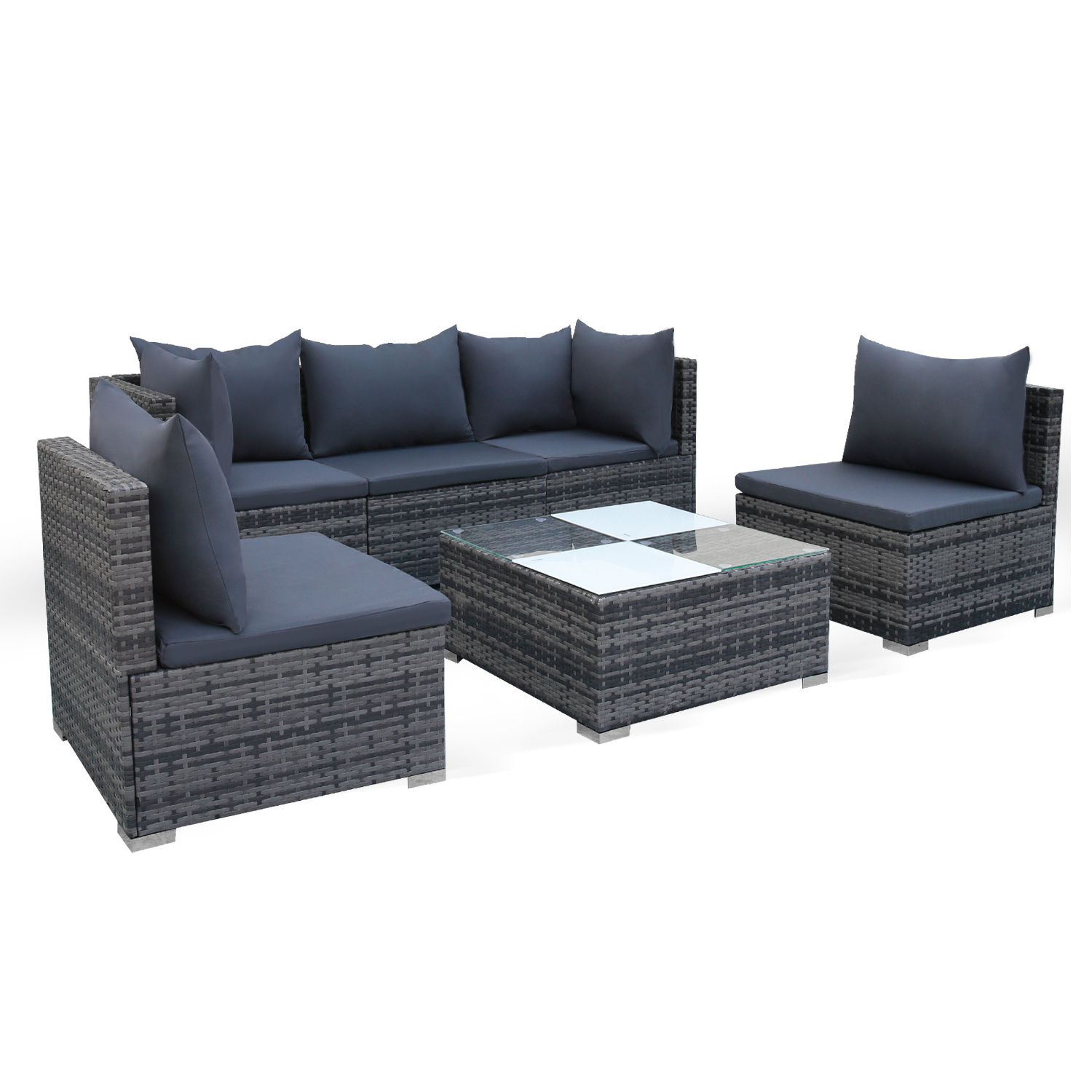 Promotion Item Conversation Leisure Furniture Rattan Corner Free Combination Lounge  Outdoor Garden Sofas Grey