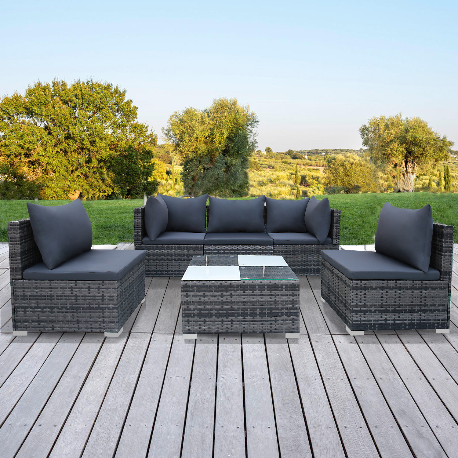 Promotion Item Conversation Leisure Furniture Rattan Corner Free Combination Lounge  Outdoor Garden Sofas Grey