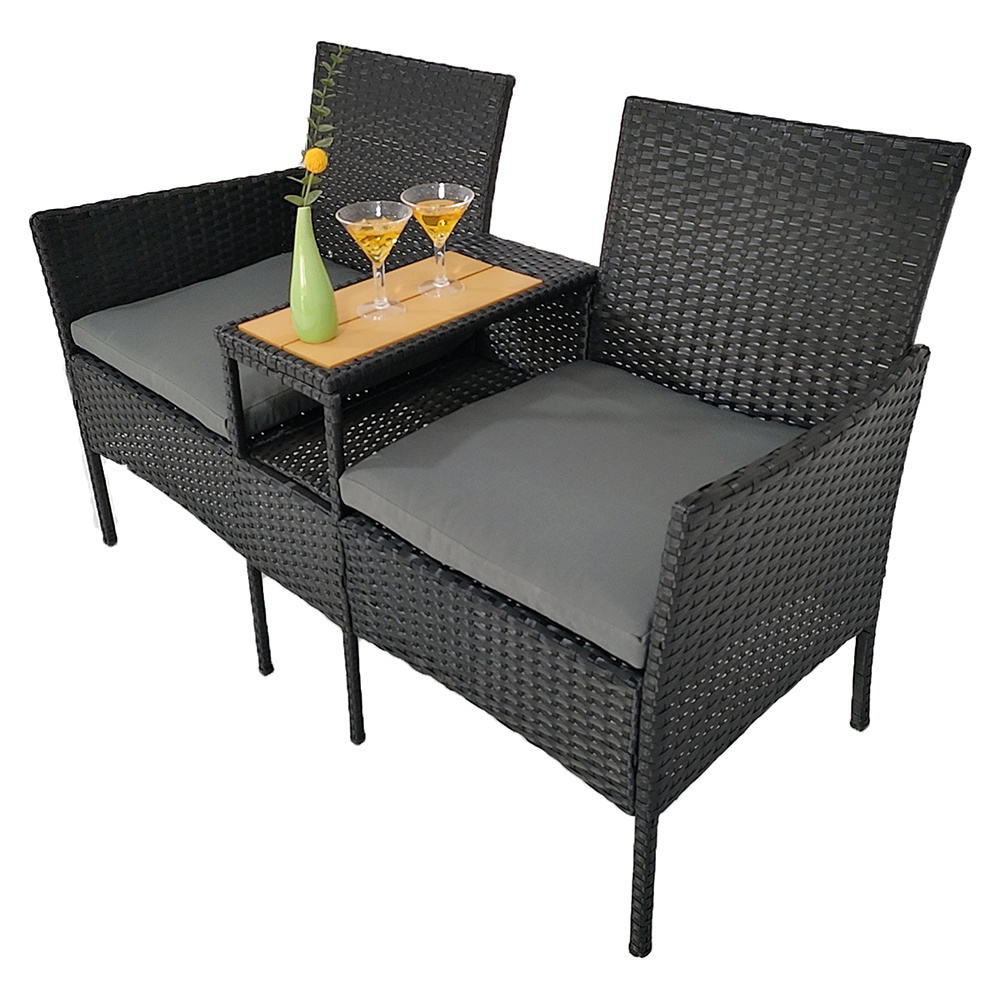 Best Seller Outdoor Rattan Chair Patio Garden Wicker Sofa Chair Table Set Rattan Outdoor Garden Furniture Set(Set of 2,Black)