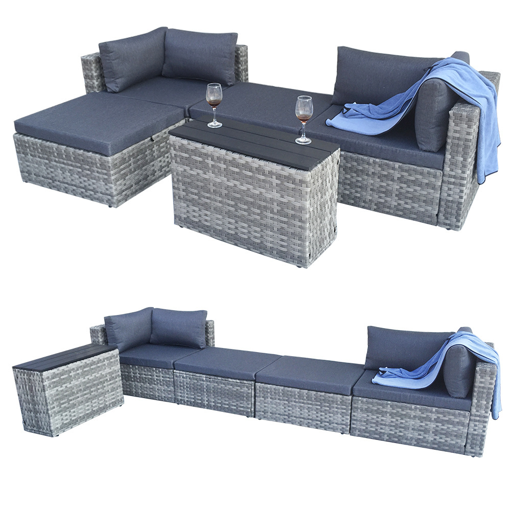 Factory Direct Sales Rattan Corner Sofas 5 Pieces Set Corner Ottoman Storage Table Patio Furniture Garden Set Outdoor Furniture