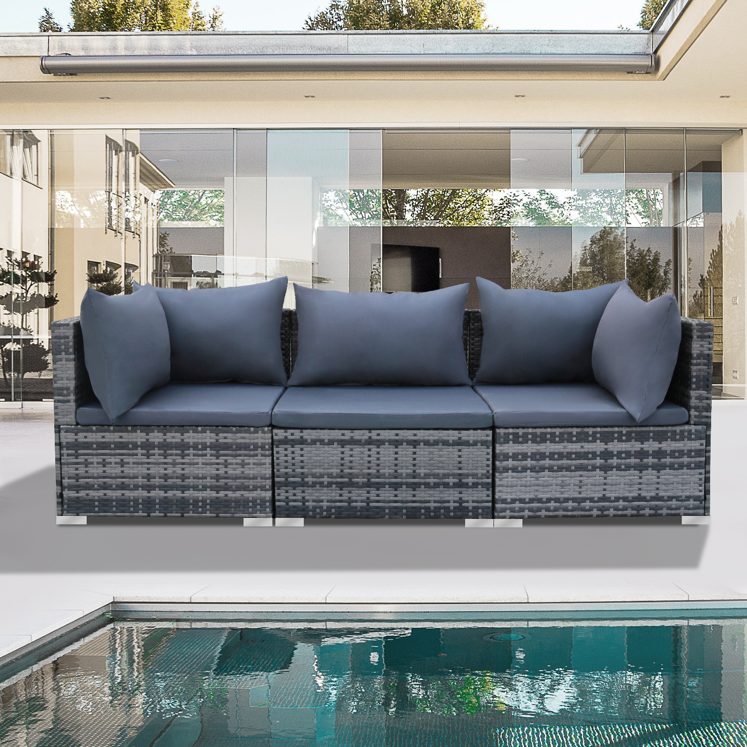 Garden Patio Balcony Corner Furniture Sets Galvanizing Steel Frame Gray PE Wicker Free Combination Sofa Sets