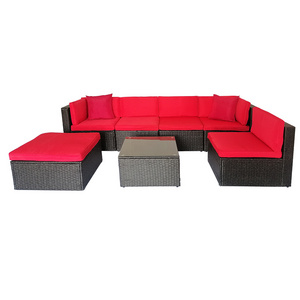 Cobcciden 7 pcs set Wicker Steel Frame Rattan Sofa and Coffee Table Garden Patio Outdoor Furniture