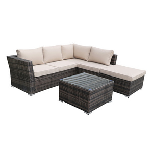 Garden Furniture Set Outdoor Rattan Lounge Set 2 Seat Ottoman With Coffee Table and Weather Resistance Furniture Cover