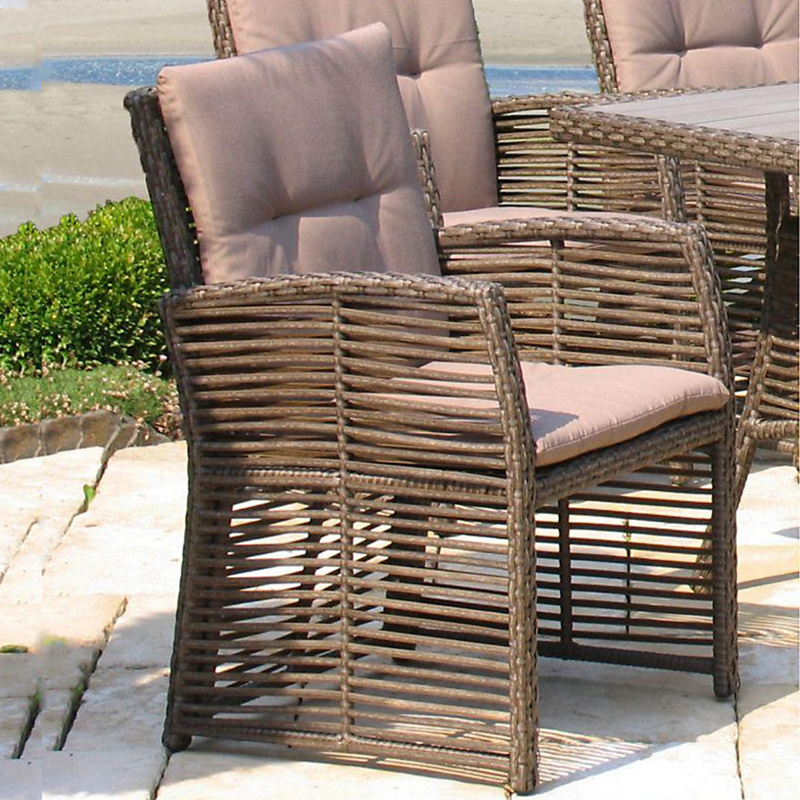 Outside Rattan Dining Table and Chairs 7 Pieces set PE Wicker Poly Wooden Table top Garden Patio Balcony Furniture set