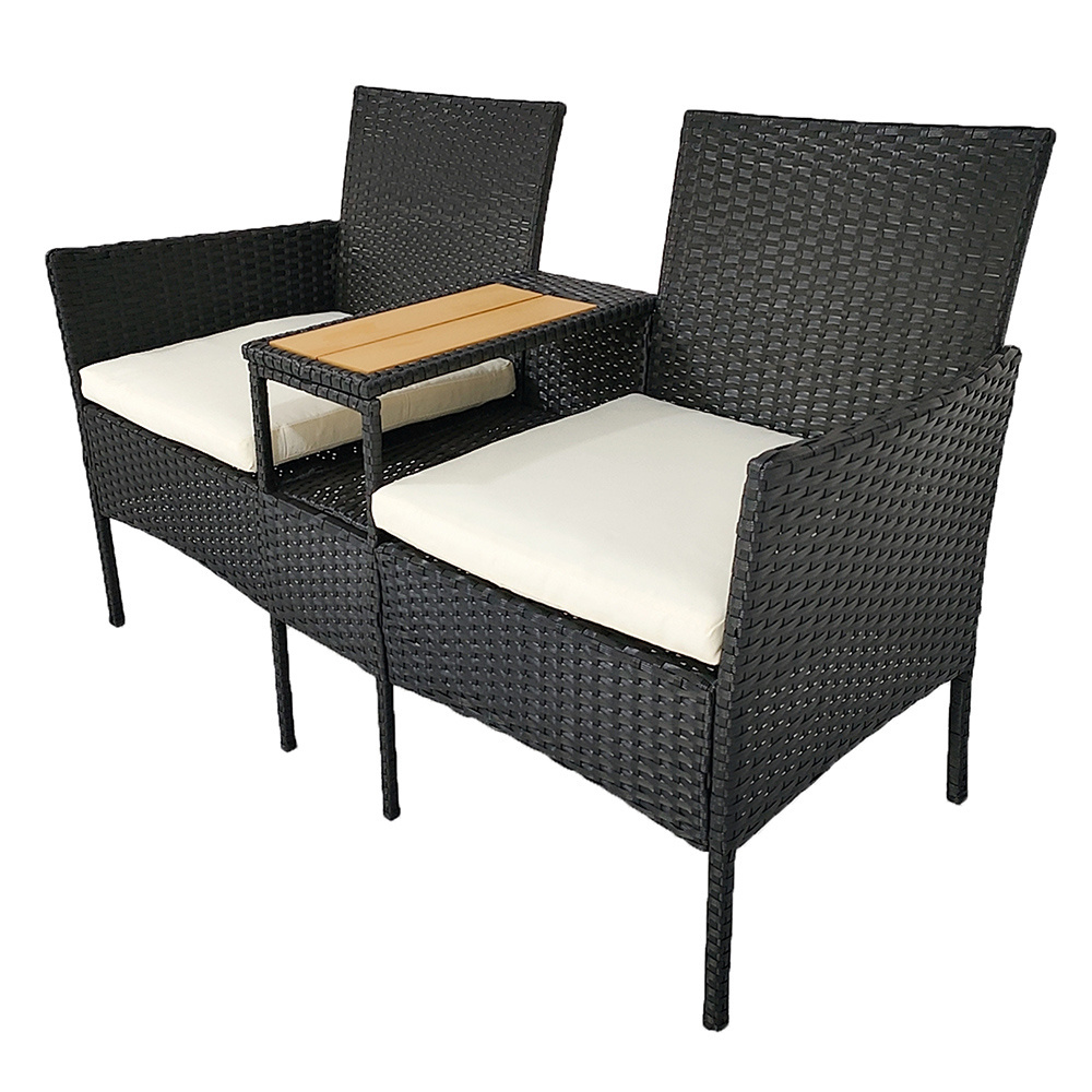 Best Seller Outdoor Rattan Chair Patio Garden Wicker Sofa Chair Table Set Rattan Outdoor Garden Furniture Set(Set of 2,Black)