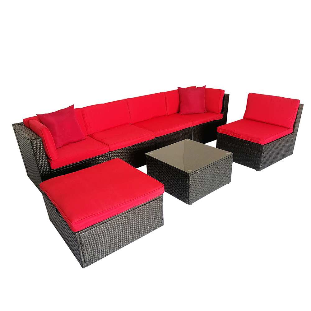 Cobcciden 7 pcs set Wicker Steel Frame Rattan Sofa and Coffee Table Garden Patio Outdoor Furniture