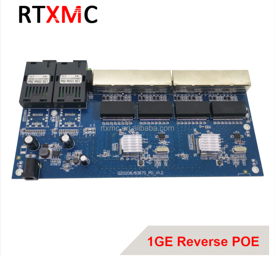 RTXMC Reverse Poe 10/100/1000m Pcba Board Gigabit Switch Ethernet Fiber Optical Media Converter 2 Port 1.25g Sc 8 Rj45