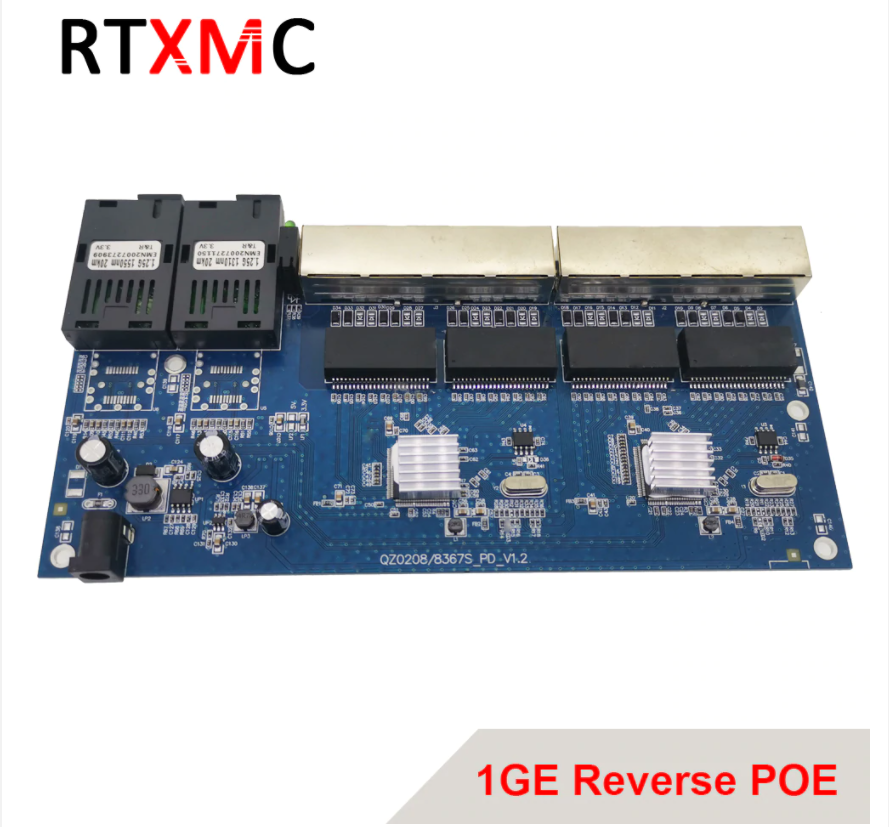 RTXMC Reverse Poe 10/100/1000m Pcba Board Gigabit Switch Ethernet Fiber Optical Media Converter 2 Port 1.25g Sc 8 Rj45