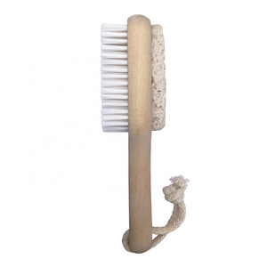 Custom double-sided wood handle pedicure foot pumice stone with brush foot scraper/ Callus remover for dead skin removal