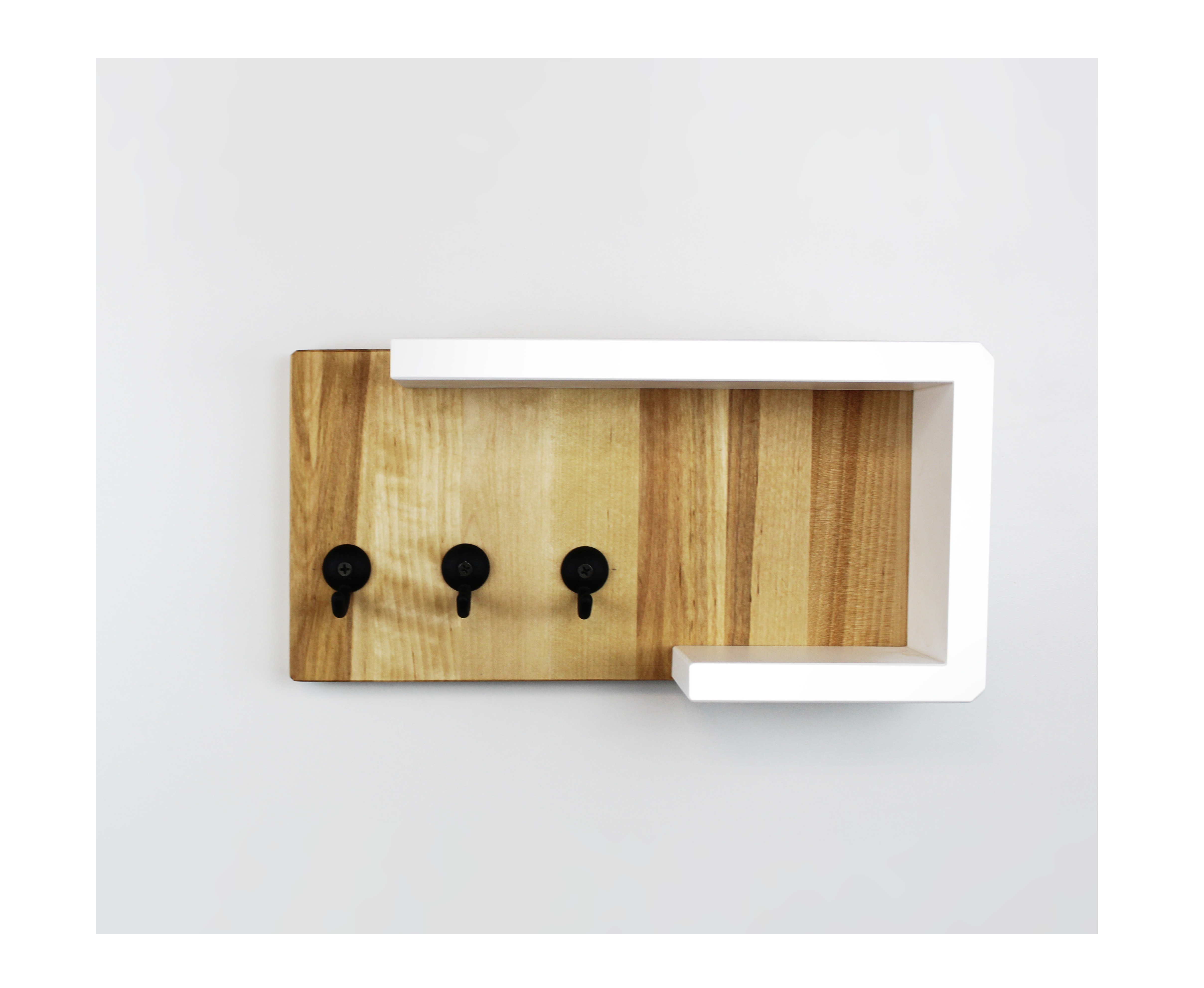 Wall mounted key holder for the hallway white with a wooden shelf organizer hanging and storage for home