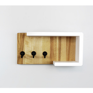 Wall mounted key holder for the hallway white with a wooden shelf organizer hanging and storage for home