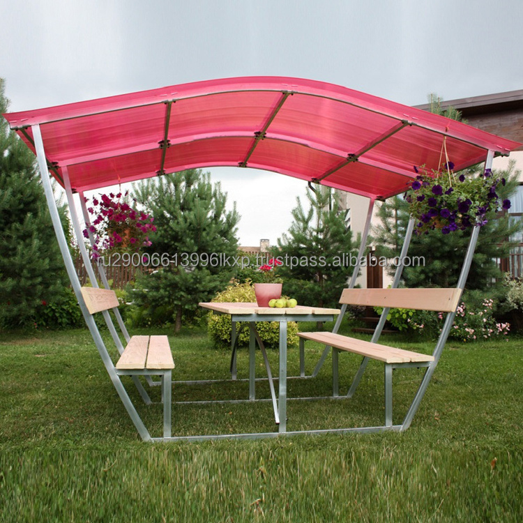 Gazebo Garden Shed Arbor Tulpan With Wood Benches With Polycarbonate Roof Arbor width 2.83m height 2.02m