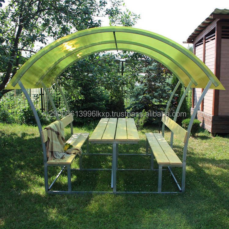 metal Galvanized Steel Gazebo Astra With Wood Benches With Polycarbonate Roof width 2.43m height 2.02m length 1.9m