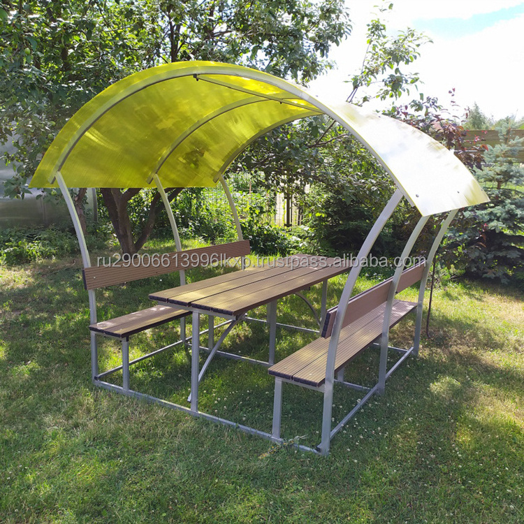 metal Galvanized Steel Gazebo Astra With Decking Benches With Polycarbonate Roof width 2.43m height 2.02m length 1.9m