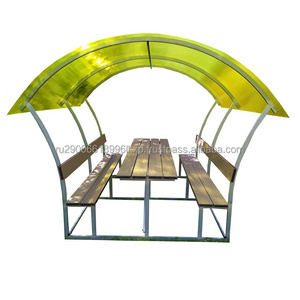 metal Galvanized Steel Gazebo Astra With Decking Benches With Polycarbonate Roof width 2.43m height 2.02m length 1.9m