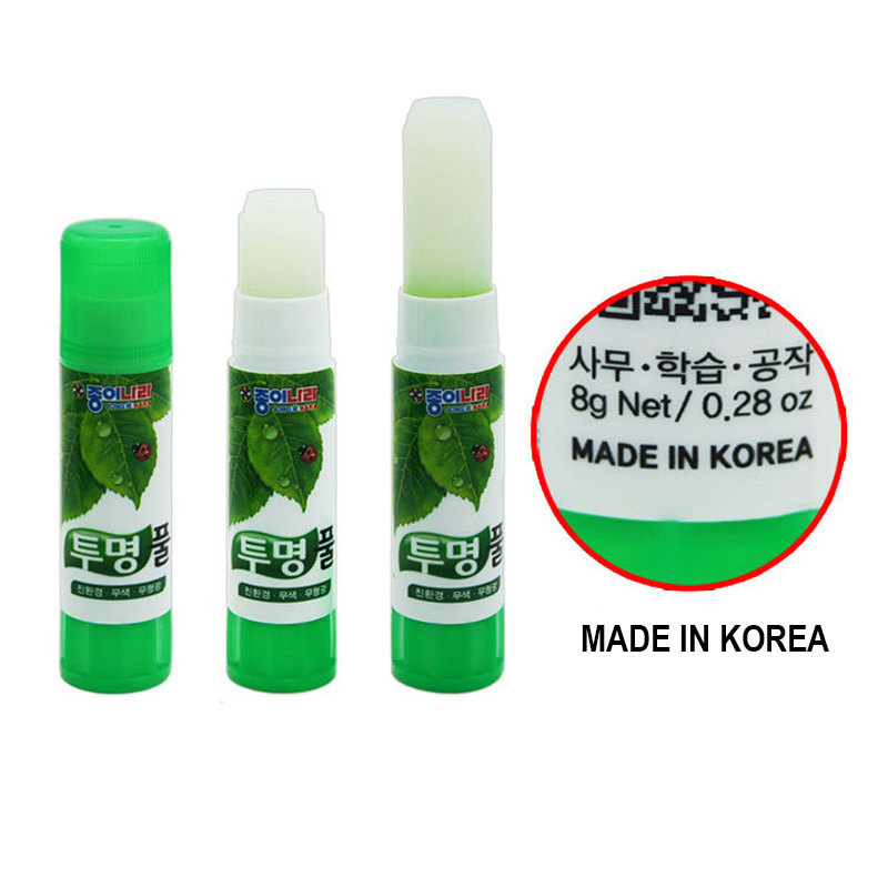 Korea Paper World JONG IE NARA High Viscosity Transparent 15G Stick Green Leaf Design Glue Sticks for Office Wire-Drawng