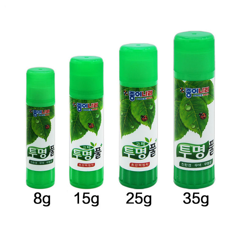 Korea Paper World JONG IE NARA High Viscosity Transparent 15G Stick Green Leaf Design Glue Sticks for Office Wire-Drawng