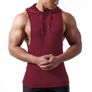 Men's fitness hooded sleeveless hoodie custom oem logo cotton European size solid gym wear tank top singlet vests