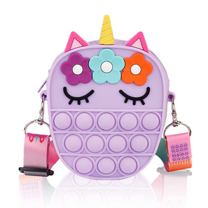 Kids Mini Fashion Crossbody Bag Popular Toy Rainbow Silicone Unicorn Three Flower Bag Foam Bags For Kids