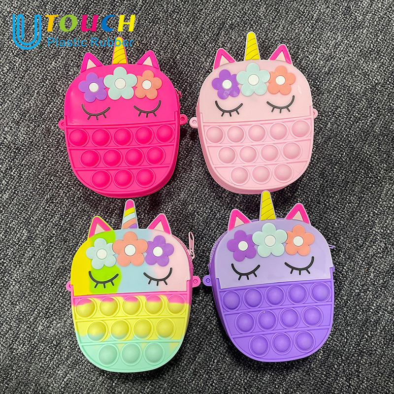 Kids Mini Fashion Crossbody Bag Popular Toy Rainbow Silicone Unicorn Three Flower Bag Foam Bags For Kids