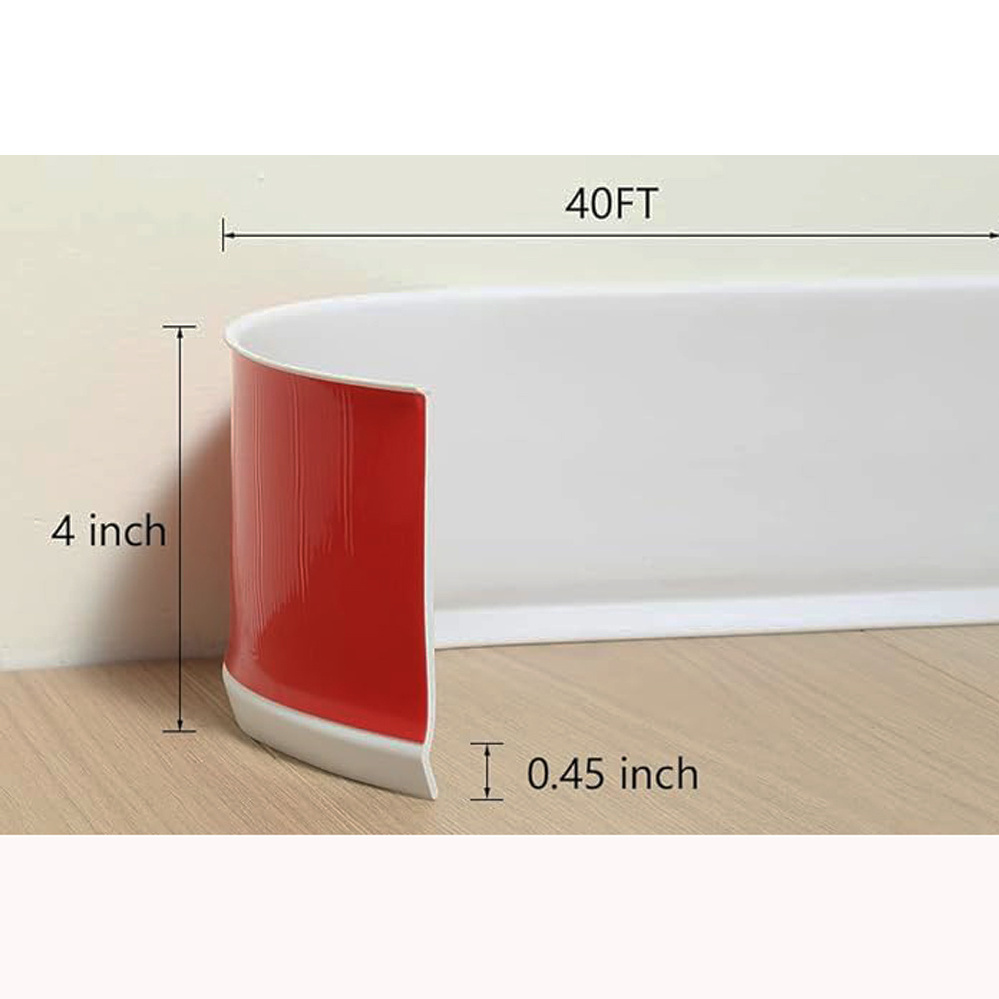 Flexible Baseboard Molding Trim Self-Adhesive Vinyl Wall Base Peel And Stick Rubber Wall Base Moulding Trim White color